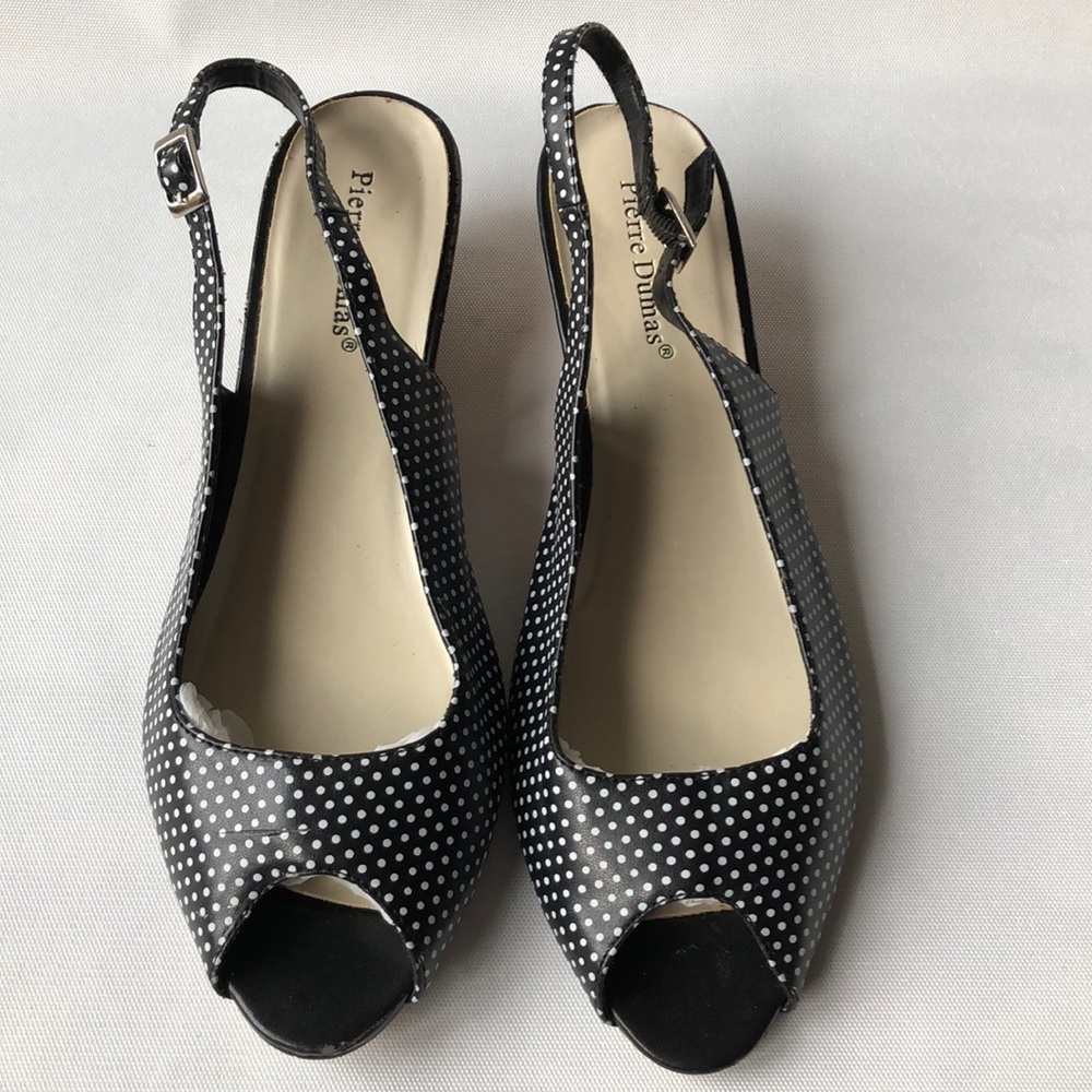 Pierre Dumas polka dot peep toe slingback flats